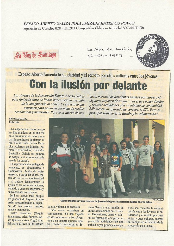 artículos de opinión de la voz galicia sobre la asociación de campamentos de Espazo Aberto Galiza de 1997